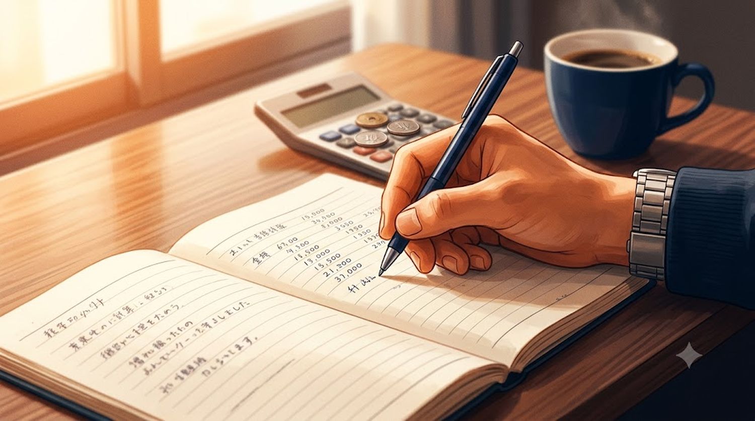 ノートにルールを書き込む手元