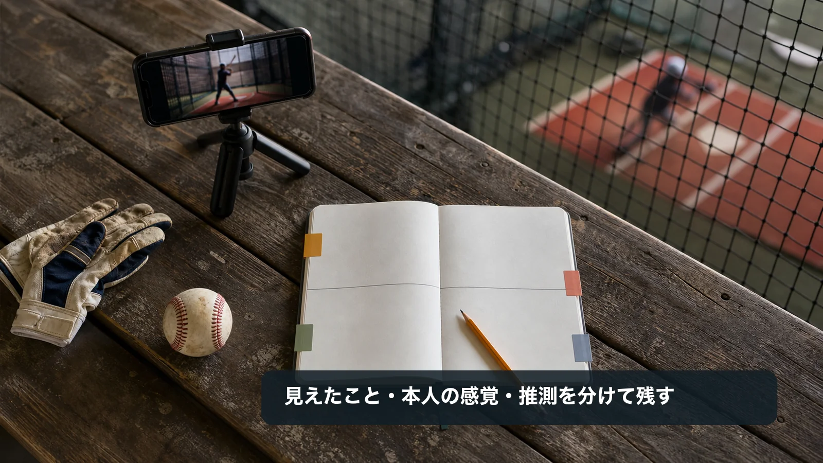 スマートフォン映像とノートで見えたこと、本人の感覚、推測を分けて記録するイメージ