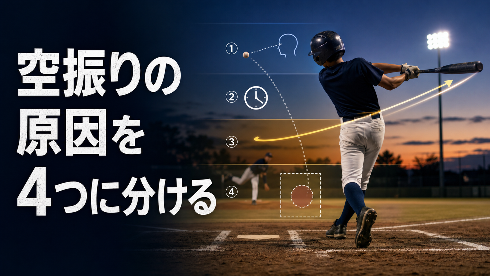 少年野球の空振りを判断・タイミング・軌道・接触に分けて観察するイメージ