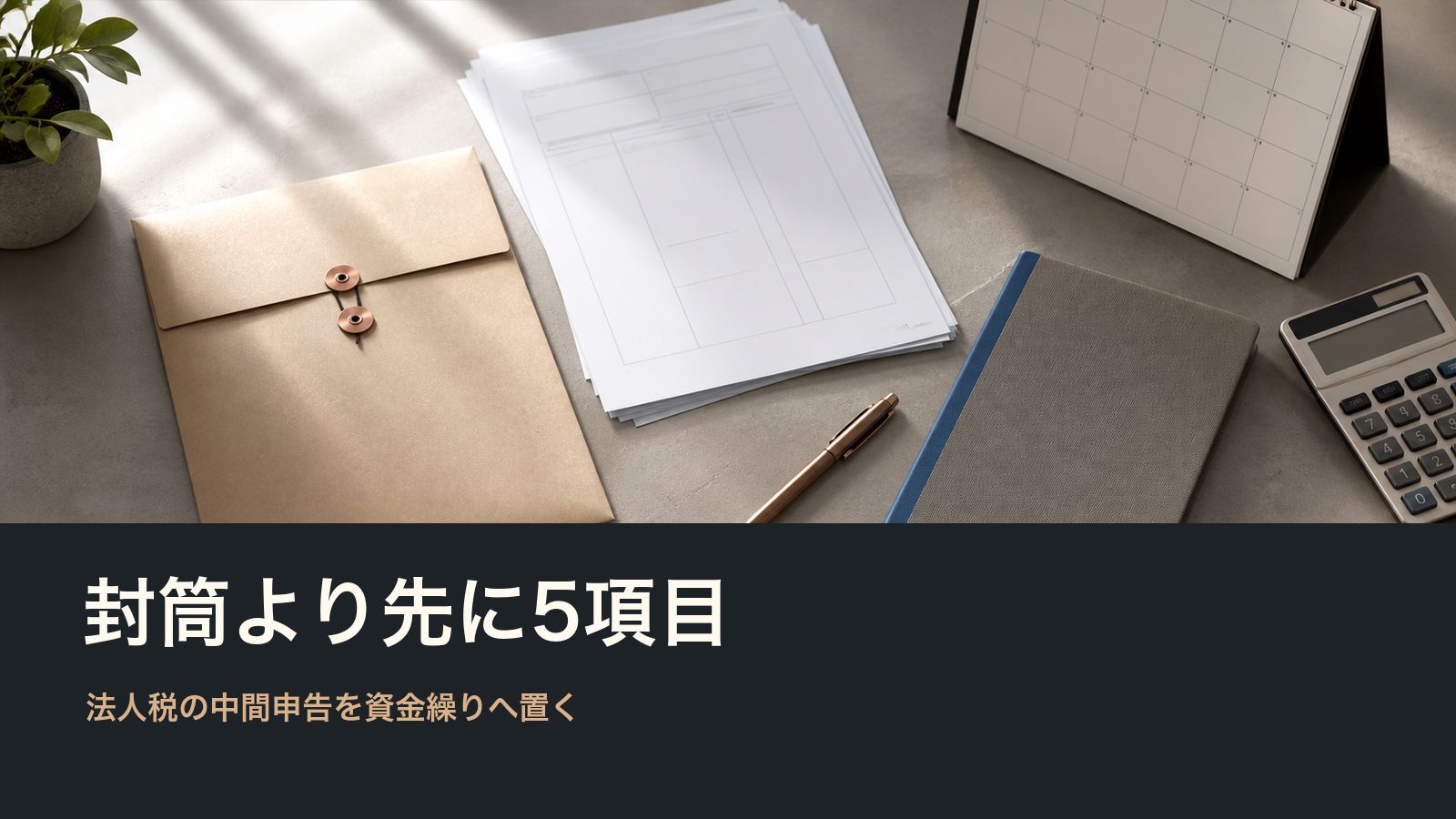 法人税の中間申告を封筒の有無ではなく5項目で確認するイメージ