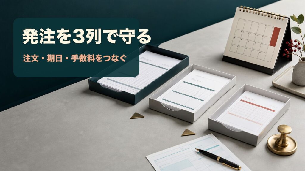 発注条件、支払期日、振込手数料を3列で照合する業務点検のイメージ