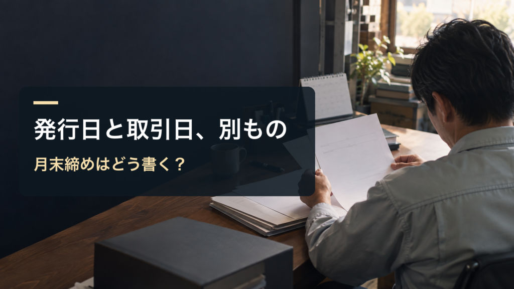 発行日と取引日、別もの／月末締めはどう書く？。記事の趣旨を表した生成イメージ
