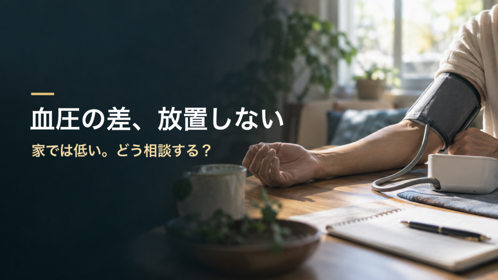 血圧の差、放置しない／家では低い。どう相談する？。記事の趣旨を表した生成イメージ