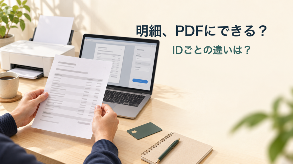 明細、PDFにできる？／IDごとの違いは？。記事の趣旨を表した生成イメージ