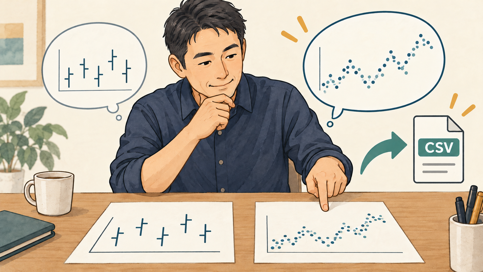 過去の価格更新を取り出すティック履歴と、時間ごとにまとめたバーの違い