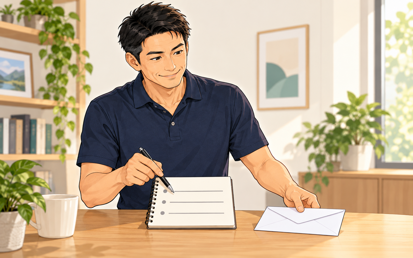 匿名の案内役が三つの空欄のあるメモの一つを指す説明用イラスト。原因名を言い切らず、次に質問する対象を選ぶ。