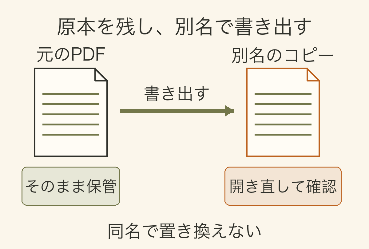 原本は保管し、別名の提出用コピーだけを書き出すファイルの流れ