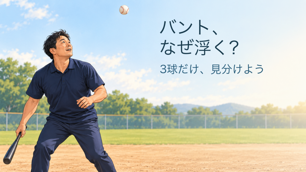 バント、／なぜ浮く？／3球だけ、見分けよう。記事の趣旨を表した生成イメージ