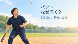バント、／なぜ浮く？／3球だけ、見分けよう。記事の趣旨を表した生成イメージ
