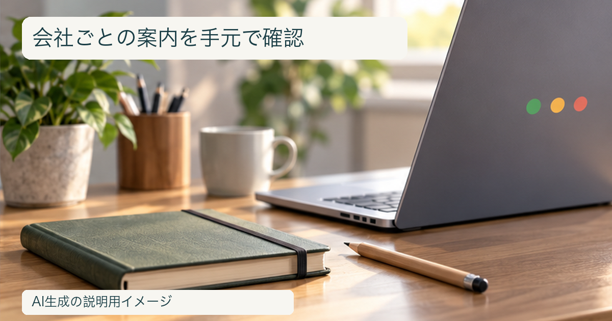 ノートとパソコンを並べ、利用会社の公式条件を照らし合わせる机の写真風イメージ